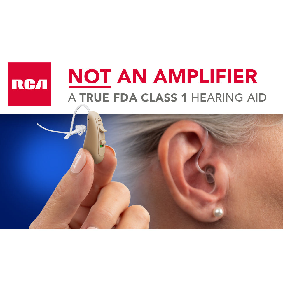 The RCA Behind-the-Ear Hearing Aids with Table-Top Charging Stand
