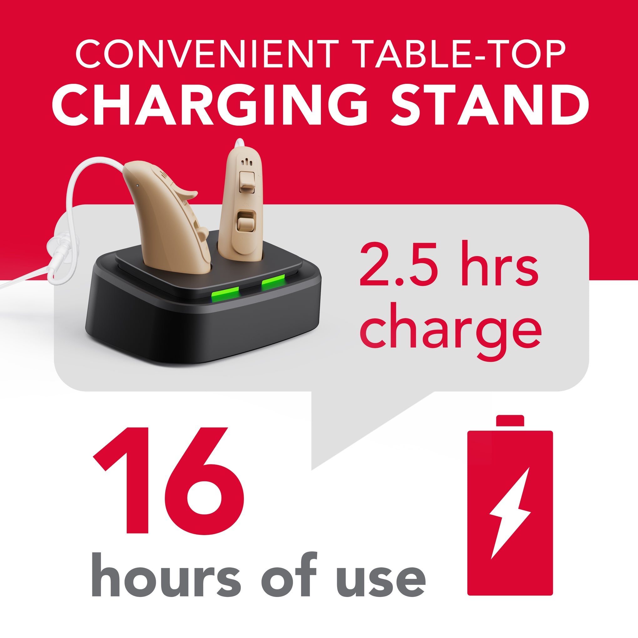 The RCA Behind-the-Ear Hearing Aids with Table-Top Charging Stand