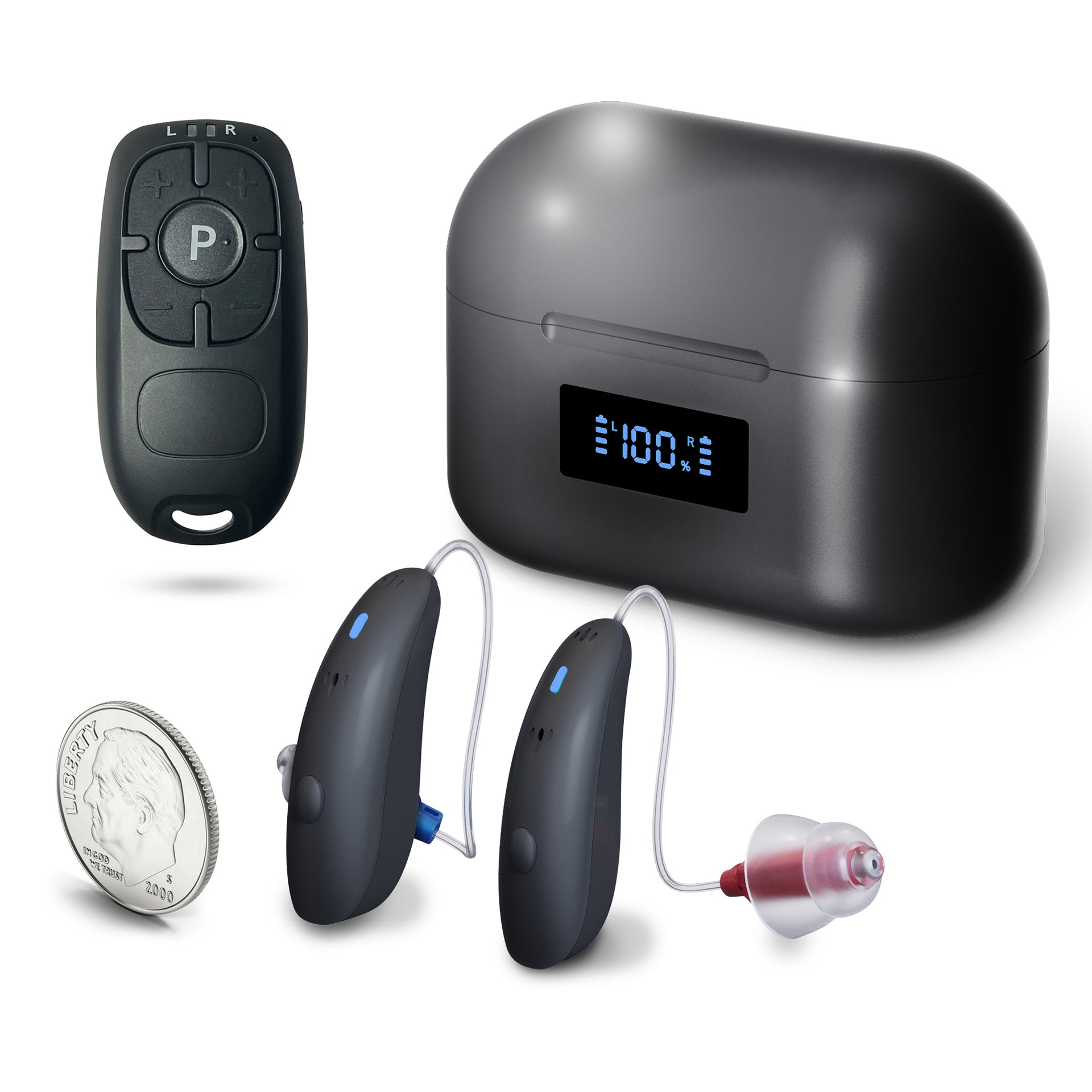 The RCA Hearing Aid Behind-the-Ear Micro Design with Charging Case & Remote